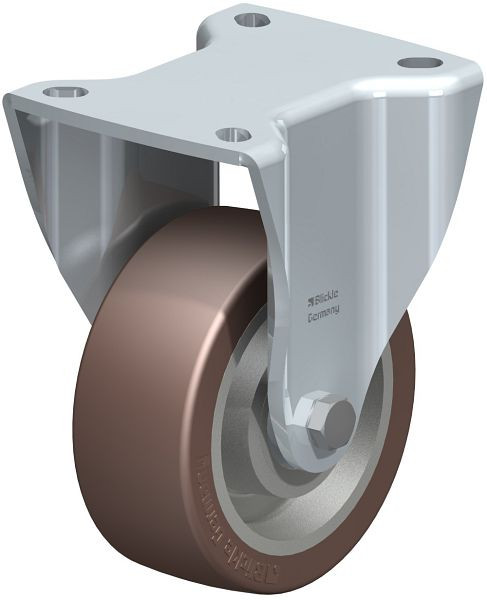 Blickle BH-GB 100K-1 Stahlblech-Bockrolle, Schwerlast-Ausführung, mit Anschraubplatte, Blickle Besthane®, Braun, 742251