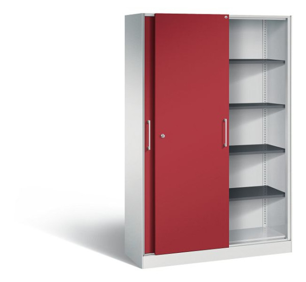 C+P Schiebetürenschrank Asisto, H1980xB1200xT435mm, Farbe: Lichtgrau / Rubinrot, Bügelgriff, 5 OH, 142001-000 S10117