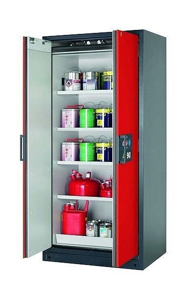 asecos Sicherheitsschrank Q-CLASSIC-90, Q90.195.090 in verkehrsrot RAL 3020 mit 4x Fachboden (Stahlblech), 30041-046-30044