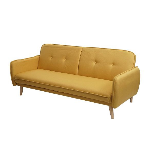 Mendler Schlafsofa HWC-J18, Couch Klappsofa Gästebett Bettsofa, Schlaffunktion Stoff/Textil, gelb, 75468