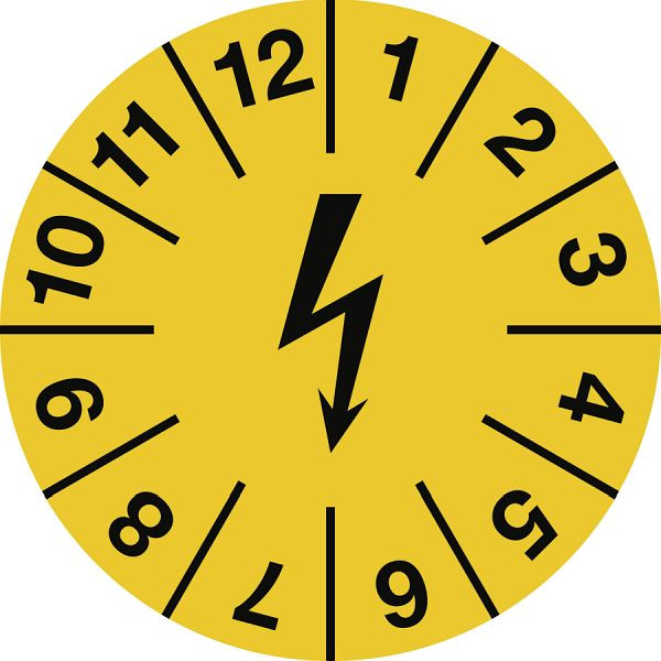 Moedel Prüfplakette für elektrische Einrichtungen, Folie-Spezialkleber, gelb, Ø 15 mm, VE: 10 Stück/Bogen, 54582