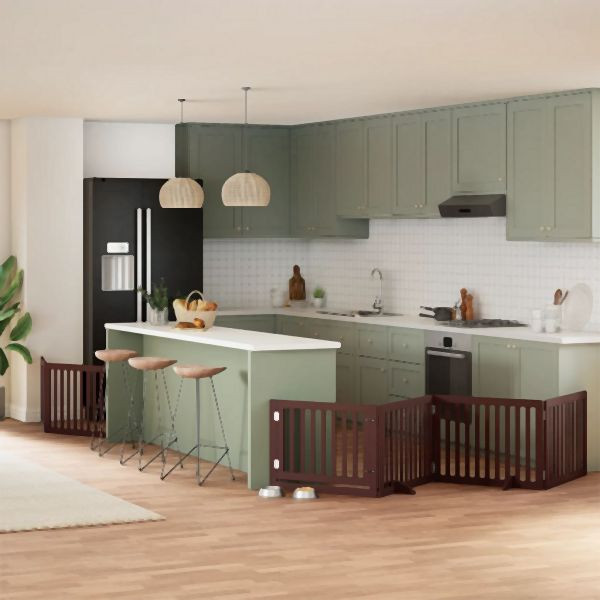 vidaXL 6-tlg. Hundetor mit Tür Faltbar Braun 480 cm Pappelholz, 3155689