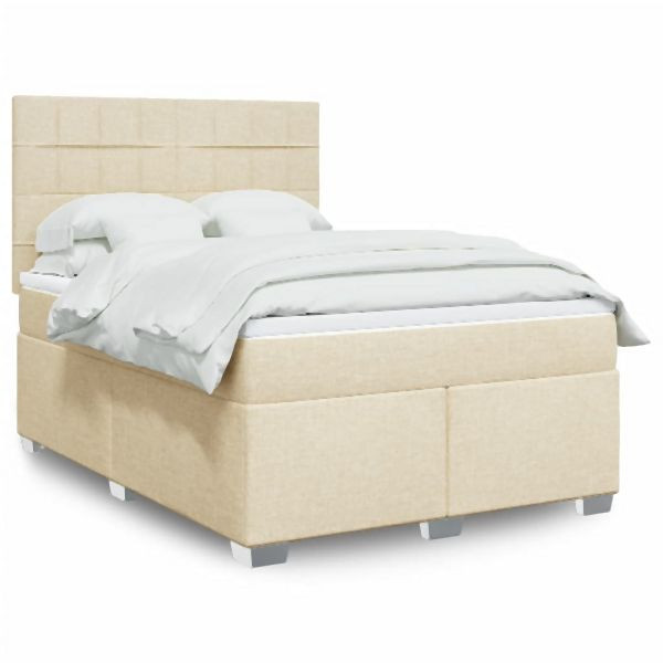 vidaXL Boxspringbett mit Matratze Creme 140x200 cm Stoff, 3292816