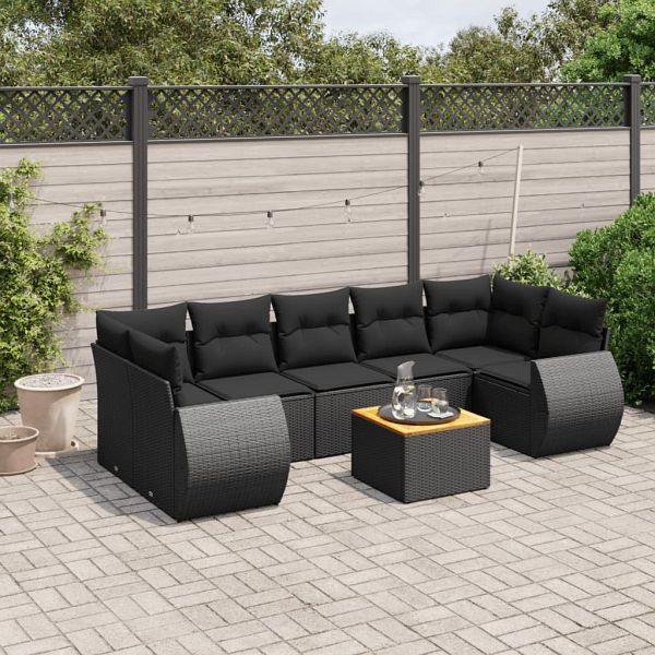 vidaXL 8-teilig Garten-Sofagarnitur mit Kissen Schwarz Poly Rattan, 3224914
