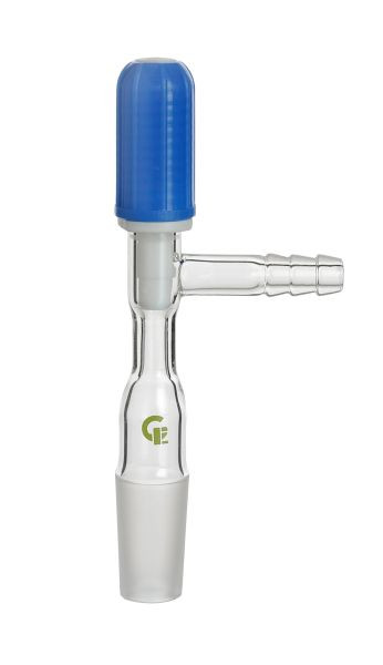 Rettberg Kern NS 24/29 mit rechtwinkligem Rohr, PTFE-Ventil 0-3 mm und Olive 8 mm, Borosilikatglas 3.3, 107000020