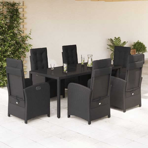 vidaXL 7-teilig Garten-Essgruppe mit Kissen Schwarz Poly Rattan, 3212460