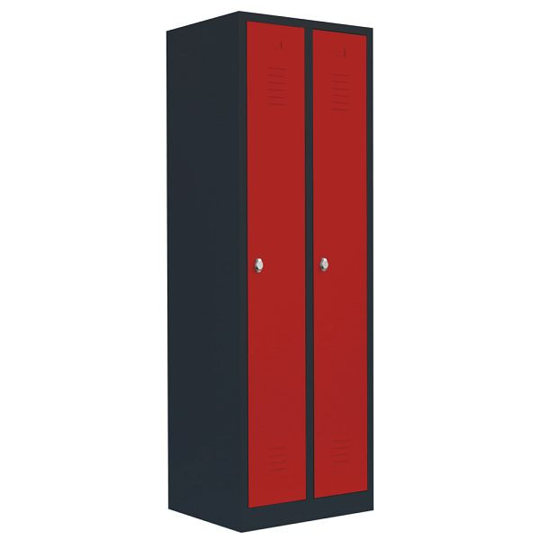 Lüllmann Stahl-Kleiderschrank / Garderobenschrank, 1800 x 600 x 500 mm, Anthrazit/Feuerrot, 510124AR