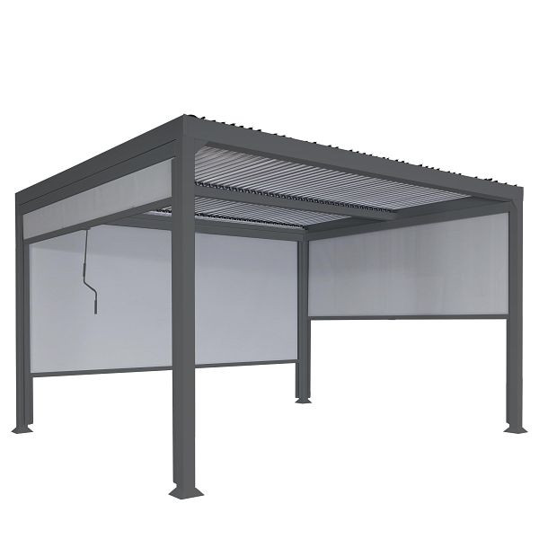 Mendler Alu Pergola HWC-L41 mit 3x Seitenwand, Lamellen-Pavillon, stabiles 8cm-Metall-Gestell 3x3,7m, anthrazit, 98783+98784+98970+2x98787+98789