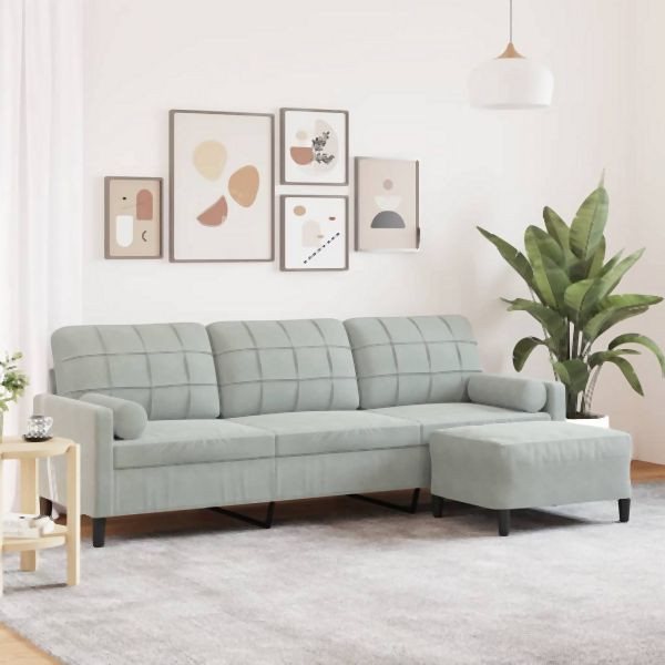 vidaXL 3-Sitzer-Sofa mit Hocker Hellgrau 210 cm Samt, 3278277