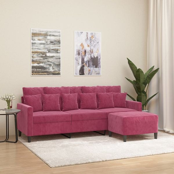 vidaXL 3-Sitzer-Sofa mit Hocker Weinrot 180 cm Samt, 3201111