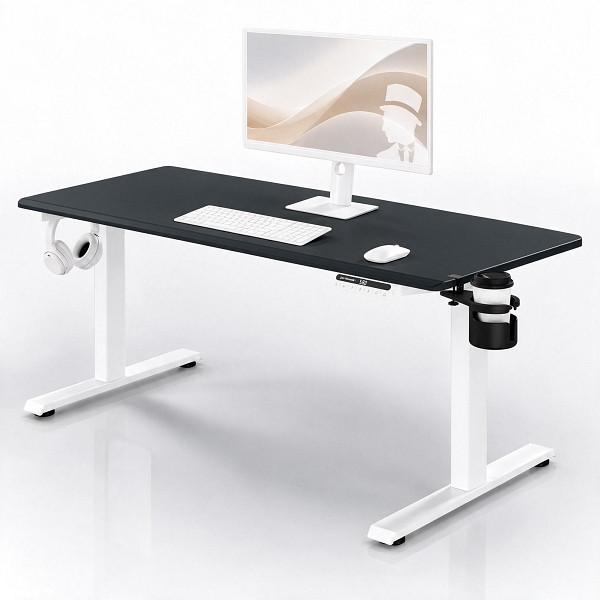 Jan Nowak Elektrischer Schreibtisch mit Höhenverstellung ergonomisch weiß-anthrazit, 1600x800 mm, ARIA 1600, 2733