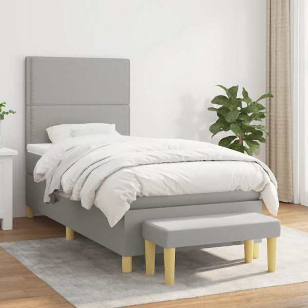 vidaXL Boxspringbett mit Matratze Hellgrau 90x190 cm Stoff, 3137037