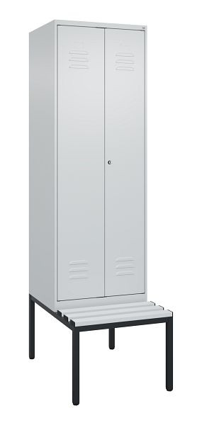 C+P Umkleidespind Classic PLUS, Doppel-Spind, 2 Abteile, 2120x600x815mm, 7035/7035, Zylinderschloss, mit untergebauter Sitzbank, 0800527-20P S10024
