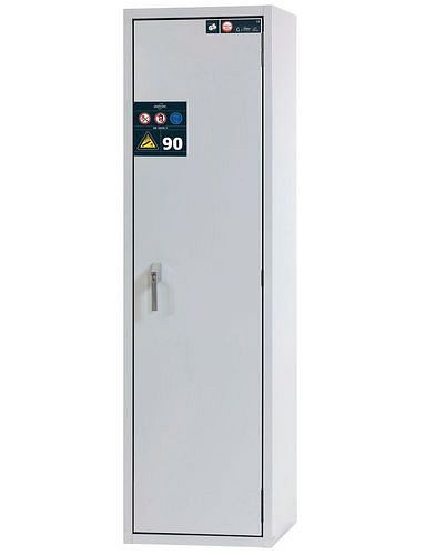 asecos Gasflaschenschrank feuerbeständig G90, 1 x 50 l Flasche, B 600 mm, Tür rechts, grau, 165305