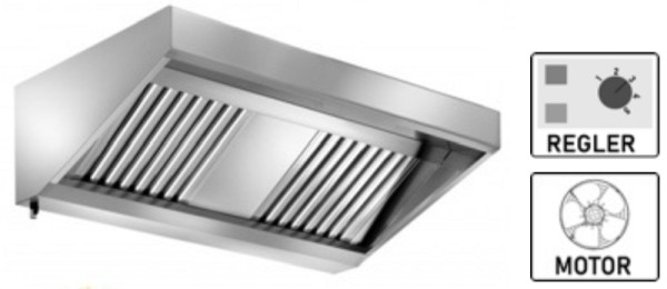 A&S Gastro Wandhaube Edelstahl inklusive eingebautem Ventilator (230 V) mit externem Regler, Fettablassventil, 800 x 700 x 450 mm, WMR80/70