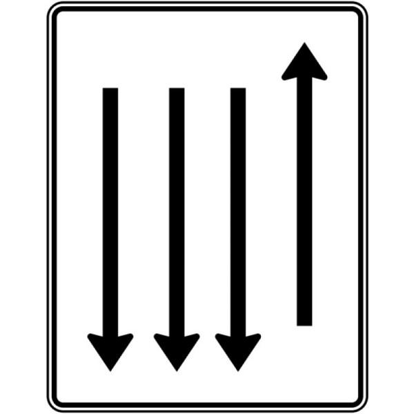 Stein HGS Fahrstreifentafel mit Gegenverkehr, einstreifig in Fahrtrichtung und drestreifig in Gegenrichtung Nr. 522-38, RA2/Alform, ohne Entfernungsangabe, 1600x1250mm, 522-38-122