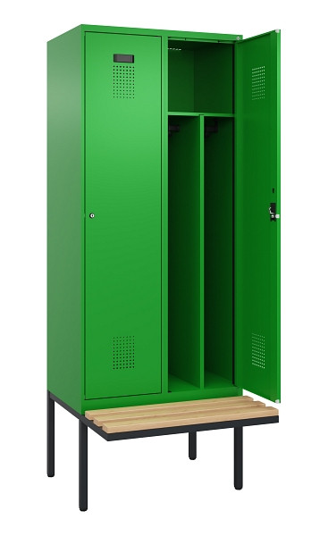C+P Spind Evolo PLUS, 2 Abteile, 2120x800x815mm, 6037/6037, Haken 4, Zylinderschloss, Sitzfläche Holz, Trennwand, 0490407-22F S10053