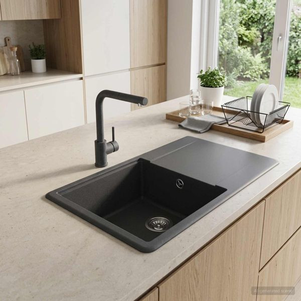 vidaXL Küchenspüle mit einem Becken Granit 67 x 46 x 19 cm Graphit, 42053761