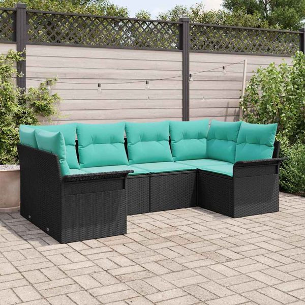 vidaXL Garten-Sofa-Set mit Speicher 6-teilig Schwarz Poly Rattan, 3354175
