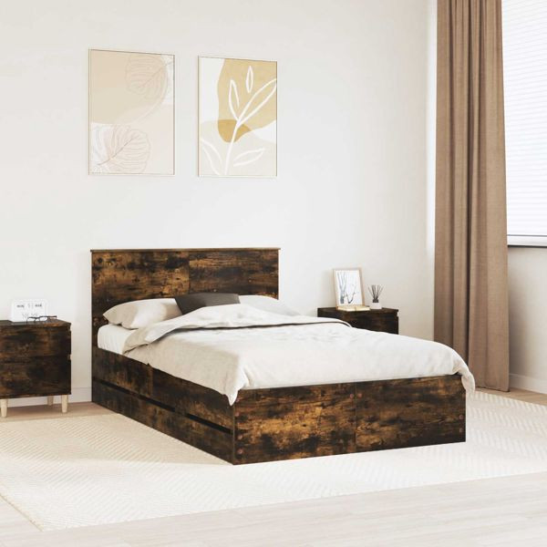 vidaXL Bettrahmen Geräucherte Eiche 135 x 190 cm Ingenieurs Holz, 3407995