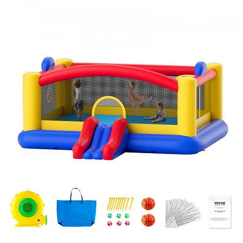 VEVOR Aufblasbare Hüpfburg, Hochwertiges Spielhaus-Trampolin für den Außenbereich mit Gebläse, Rutsche, 450 x 440 x 203 cm, CQCBBHYC2021Z5HY3V2