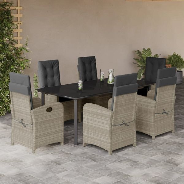 vidaXL 7-teilig Garten-Essgruppe mit Kissen Hellgrau Poly Rattan, 3212427