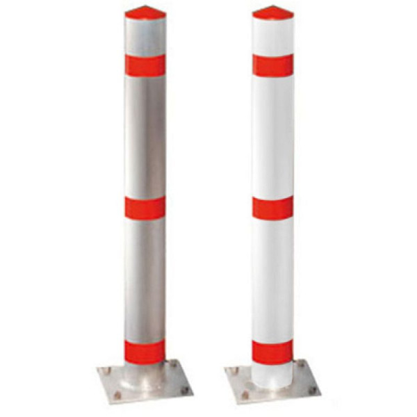 Stein HGS Absperrpfosten "Acero" Ø102mm, aus Aluminium, herausnehmbar, Profilzylinder oben, Bodenhülse, rot/weiss, beschichtet, 13525-rw