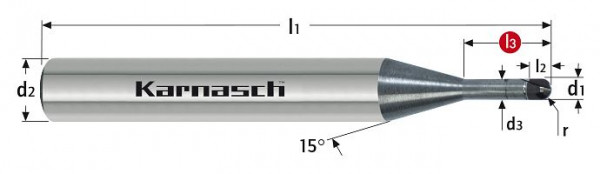 Karnasch CBN High-End Micro Schaftfräser d= 4,0/r=2,00/L3=8,0/d2=6/Z=2, 3066330400080