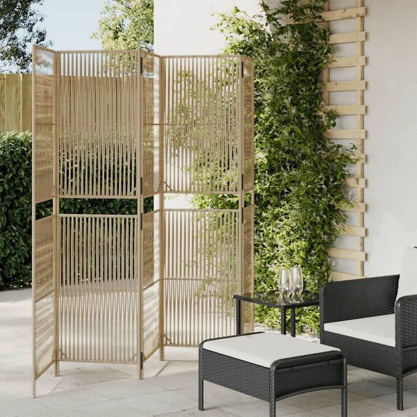 vidaXL Paravent 5-tlg. Beige Poly Rattan, beschichteter Stahl, 365383