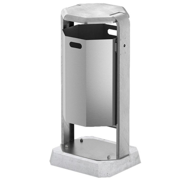 Stein HGS Abfallbehälter -City 500- mit Abdeckung, mobil mit Beton-Sockel, ohne Ascher, Behälter und Ständer ohne Farbe, 12678-0101