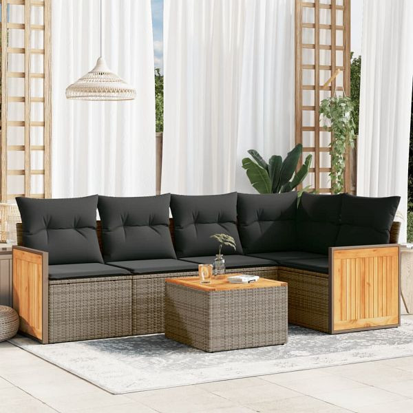vidaXL 6-teilig Garten-Sofagarnitur mit Kissen Grau Poly Rattan, 3260037