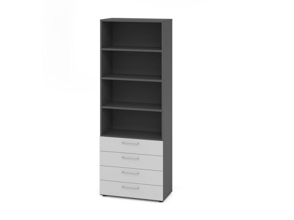 Hammerbacher Regal 6OH, 4 Schübe 968S4 BS, Korpus: Graphit / Front: Grau, V968S4/G/5/BS