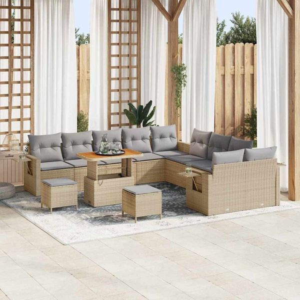 vidaXL Garten-Sofa-Set mit Speicher 13-teilig Beige Poly-Rattan, 3363757