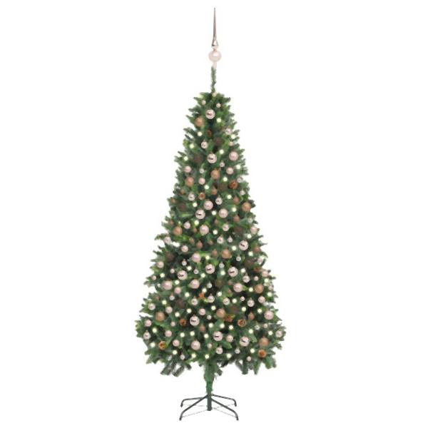 vidaXL Künstlicher Weihnachtsbaum mit Beleuchtung Kugeln Zapfen 210 cm, 3077846