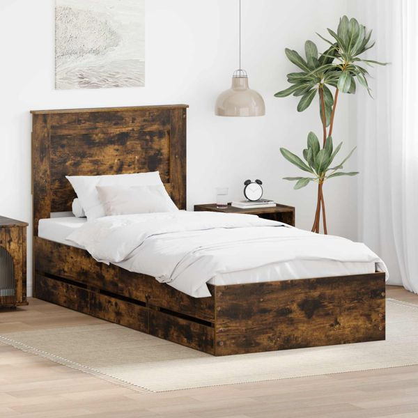 vidaXL Bettrahmen Geräucherte Eiche 90 x 200 cm Ingenieurs Holz, 3410212
