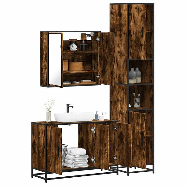 vidaXL 3-tlg. Badmöbel-Set Räuchereiche Holzwerkstoff, 3301072