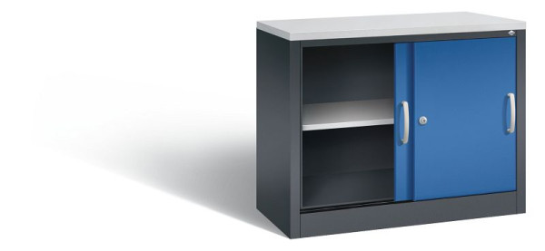 C+P Sideboard mit Schiebetüren Acurado, H720xB1000xT400mm, Farbe: Schwarzgrau / Enzianblau, Bügelgriff, 2 OH, 5725-00 S10086