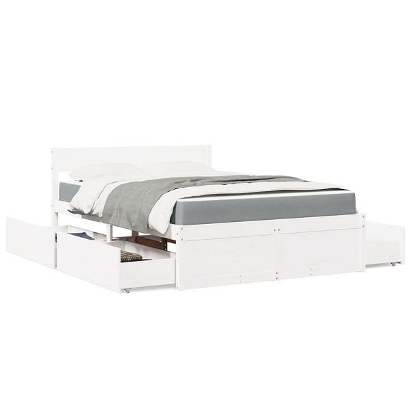 vidaXL Bett mit Schubladen und Matratze Weiß 120x200 cm Massivholz, 3281902