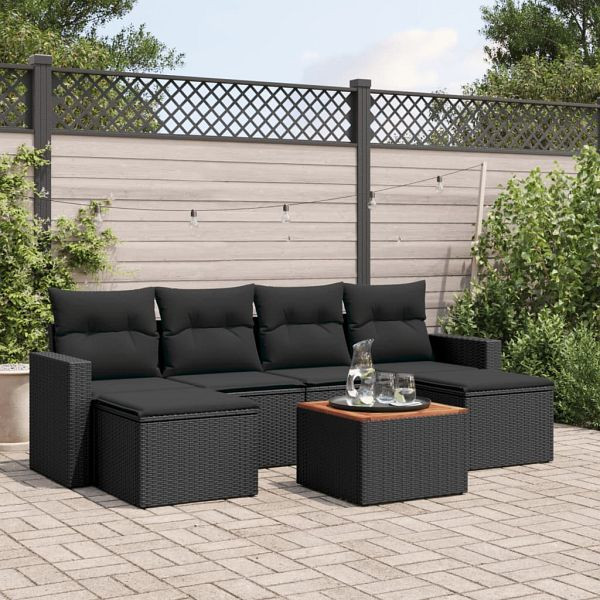 vidaXL 7-teilig Garten-Sofagarnitur mit Kissen Schwarz Poly Rattan, 3224242
