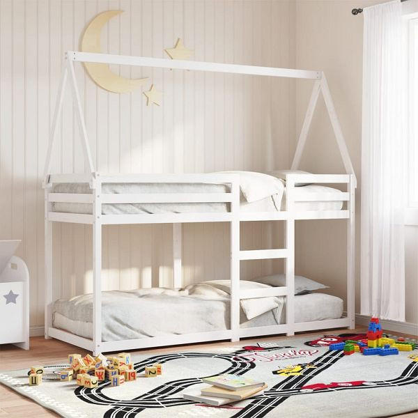 vidaXL Etagenbett mit Dach Weiß 90x190 cm Massivholz Kiefer, 3282088
