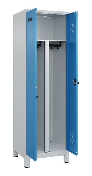 C+P PSA Schwarz-Weiß-Spind Evolo PLUS, mit Füßen, 2 Abteile, 1950x600x500mm, 70, Frontfarbe RAL 5012 Lichtblau, Drehriegel, 049012-20P S10007
