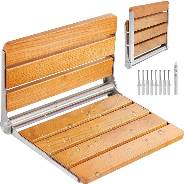 VEVOR Klappbarer Duschsitz Eiche Wandmontierte Duschbank 200kg 340x408mm Lehne, SMKWZCYKBXM1YB1L3V0