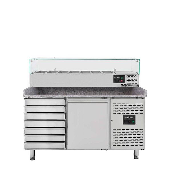 Vaiotec EASYLINE Pizzakühltisch 800 / 1-türig & 7 Schubladen "grau" inkl. Kühlaufsatz GN1/4, 11257