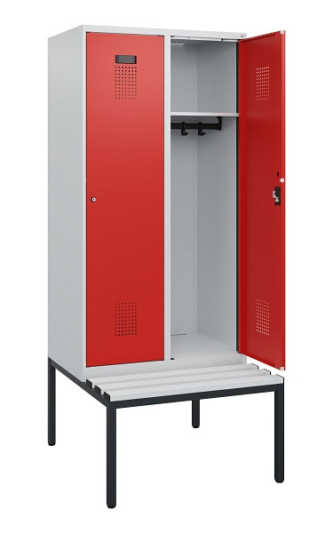 C+P Spind Evolo PLUS, 2 Abteile, 1950x800x815mm, 7035/3020, Zylinderschloss, Material Sitzfläche Kunststoff, Sitzbank, 0490505-22 S10086