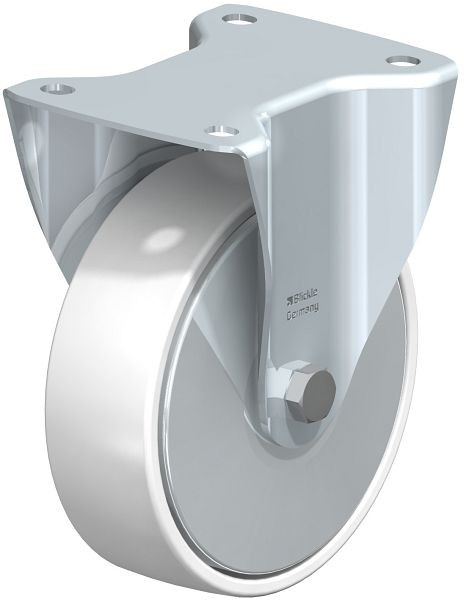 Blickle B-PO 160G-FA Stahlblech-Bockrolle mit Anschraubplatte, Polyamid, Weiß, 749060