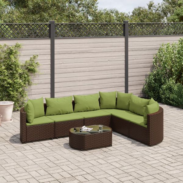 vidaXL 7-teilig Garten-Sofagarnitur mit Kissen Braun Poly Rattan, 3308382