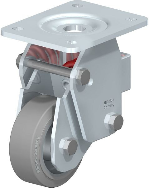 Blickle BHF-ALEV 100K-3-SG Stahlblech-Bockrolle, Schwerlast-Ausführung, mit Stahlfeder, Elastik-Vollgummi, Grau, 749185