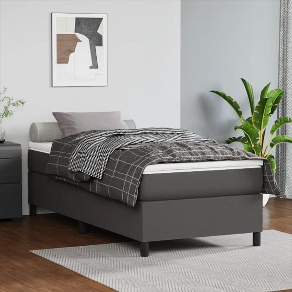 vidaXL Boxspringbett mit Matratze Grau 90x200 cm Kunstleder, 3144588