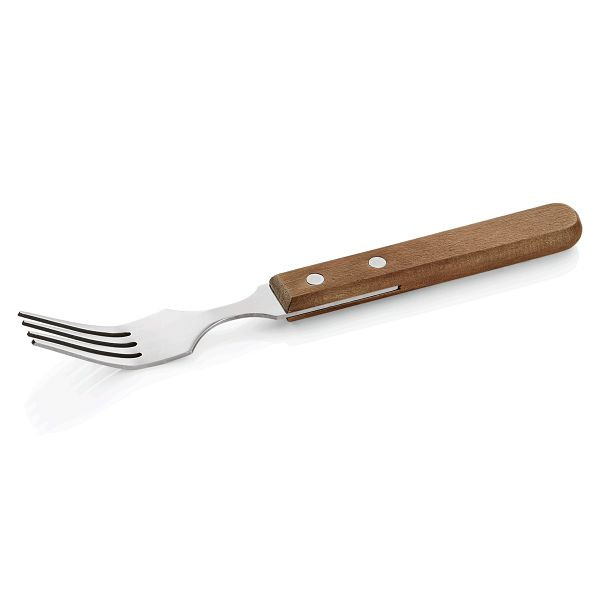 WAS Steakgabel mit Holzgriff, 20 cm, Chromstahl, VE: 12 Stück, 519001
