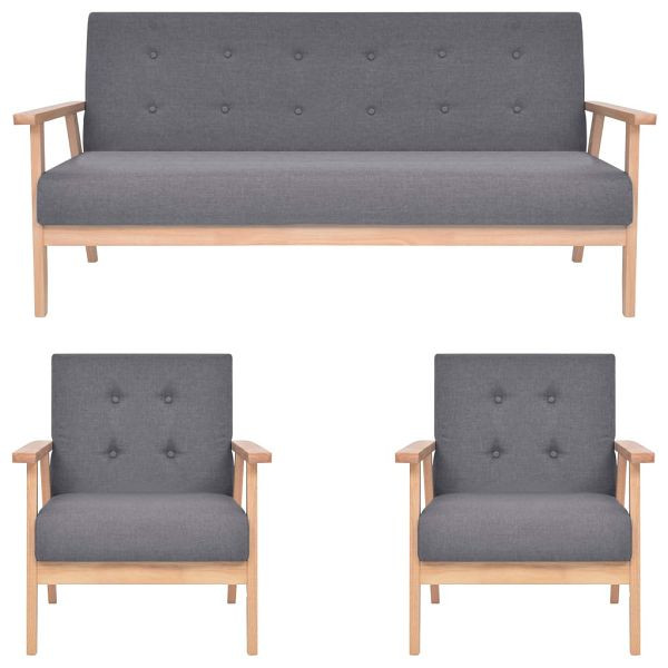 vidaXL 3-teilig Sofagarnitur Stoff Dunkelgrau, Material: Polyester: 100%, 279145